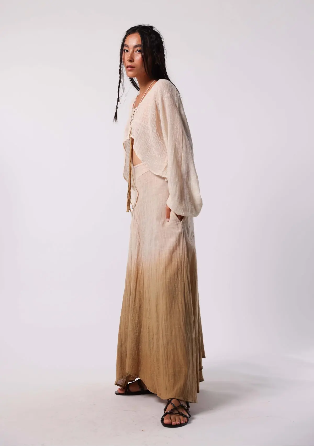 BLOOM MAXI SKIRT - UNDYED WITH CURRY OMBRE - Image 3
