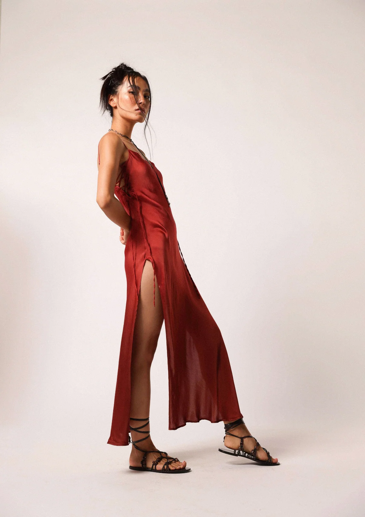 MAHALA BIAS SLIP DRESS - CHILLI OIL / COPPER BROWN OMBRE - Image 3