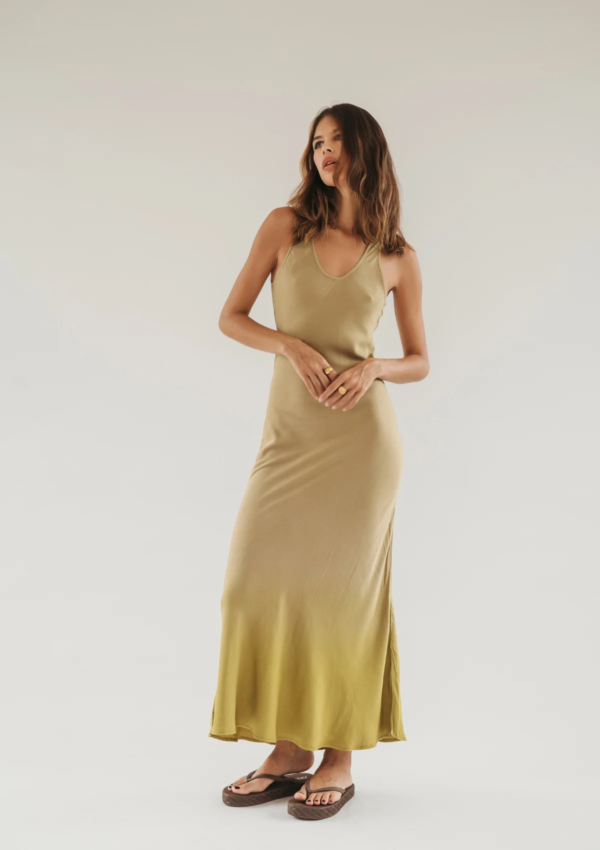 DELLA BIAS MAXI DRESS - CURRY/ OLIVE OIL - Image 2