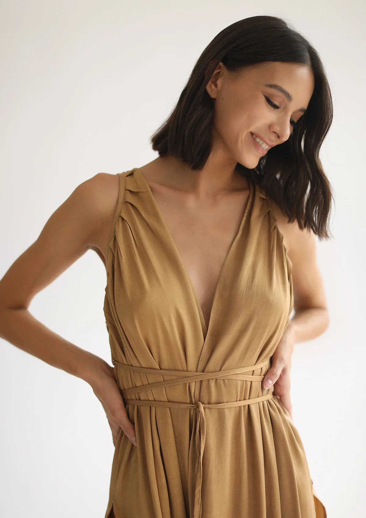 GABRIELLA WRAP DRESS - GOLDEN TAN - Image 10