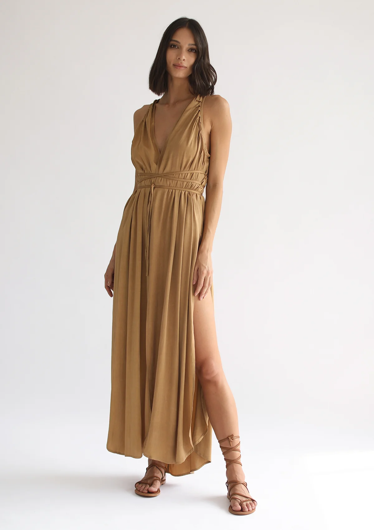 GABRIELLA WRAP DRESS - GOLDEN TAN - Image 4