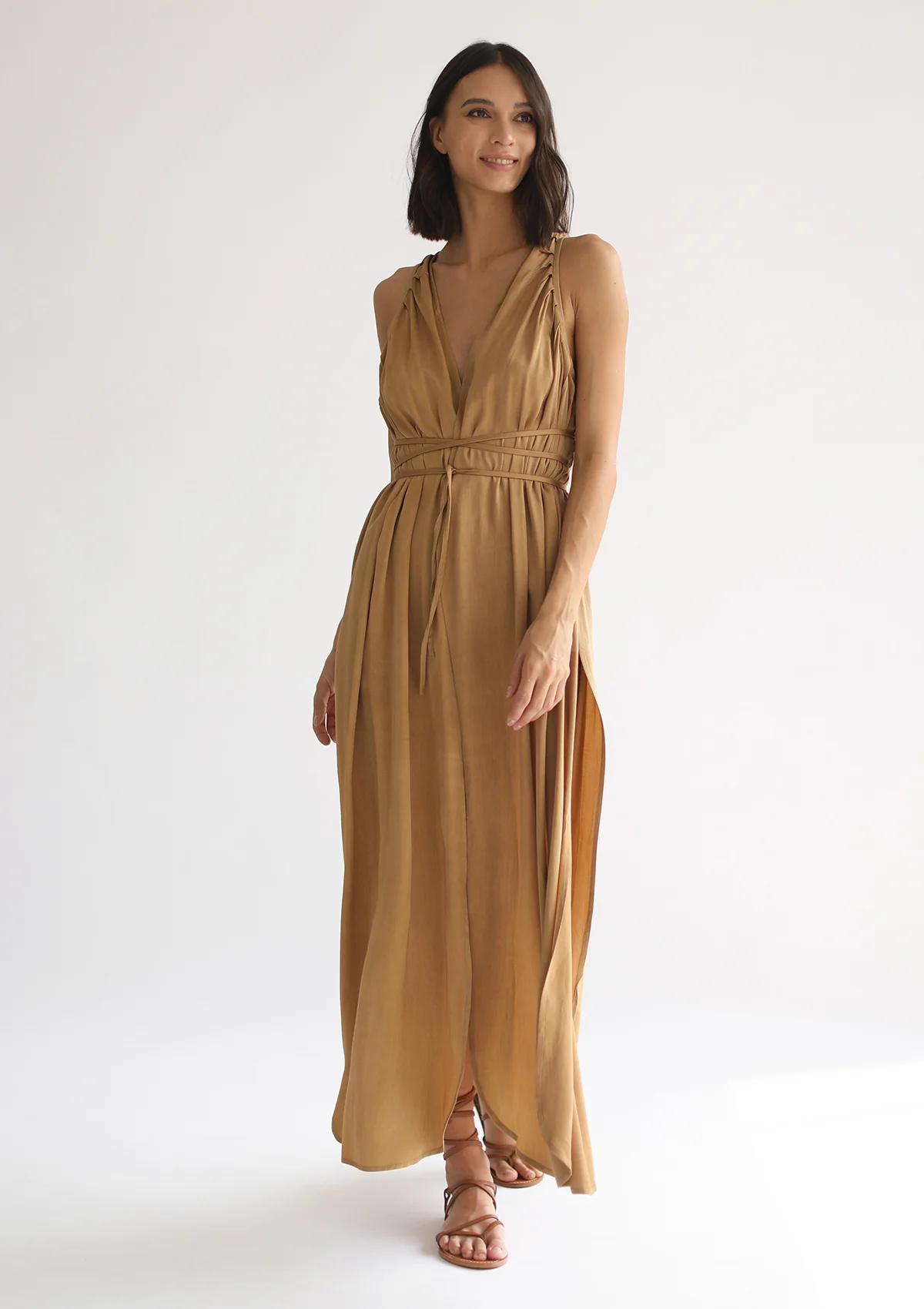GABRIELLA WRAP DRESS - GOLDEN TAN - Image 5