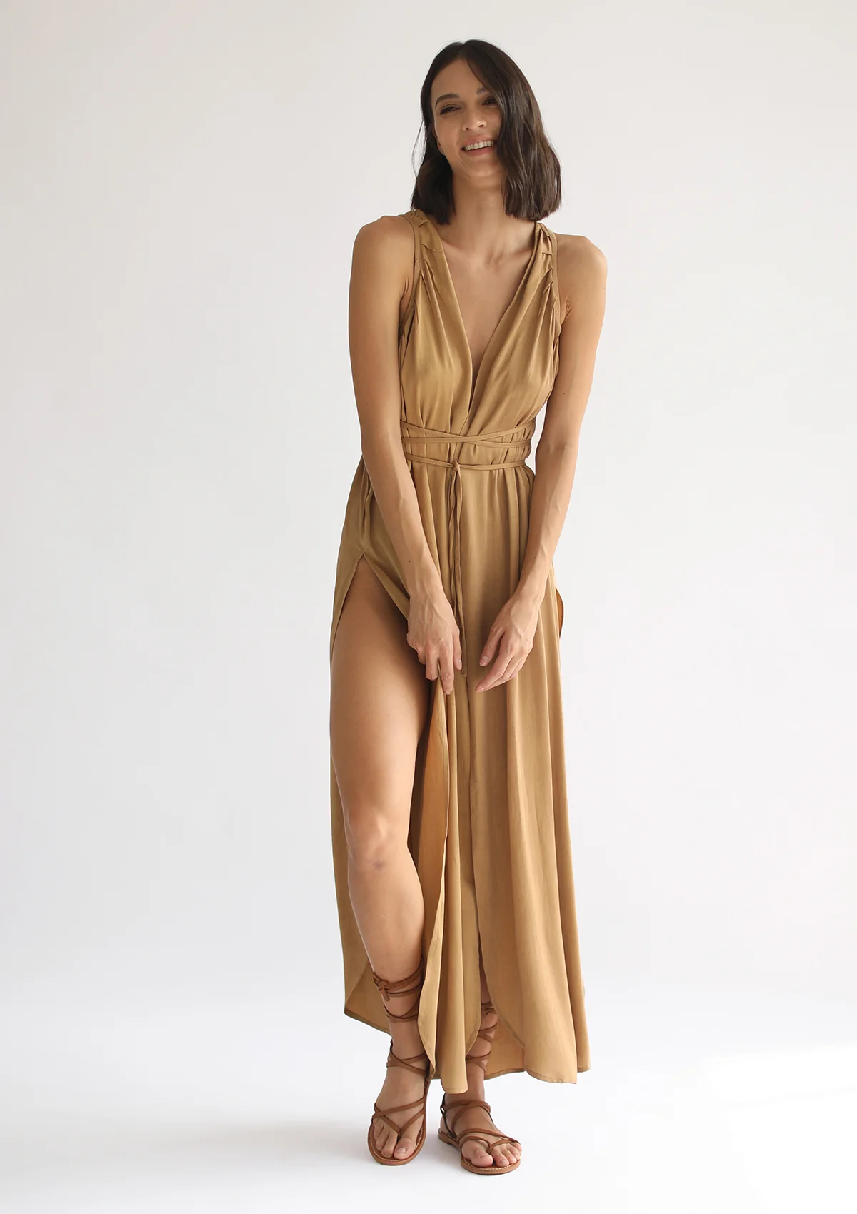 GABRIELLA WRAP DRESS - GOLDEN TAN - Image 6