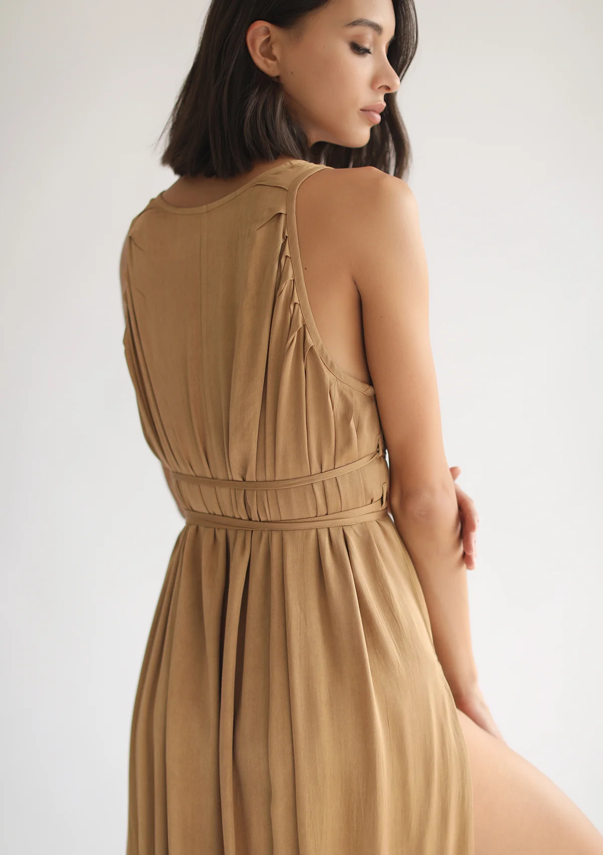GABRIELLA WRAP DRESS - GOLDEN TAN - Image 7