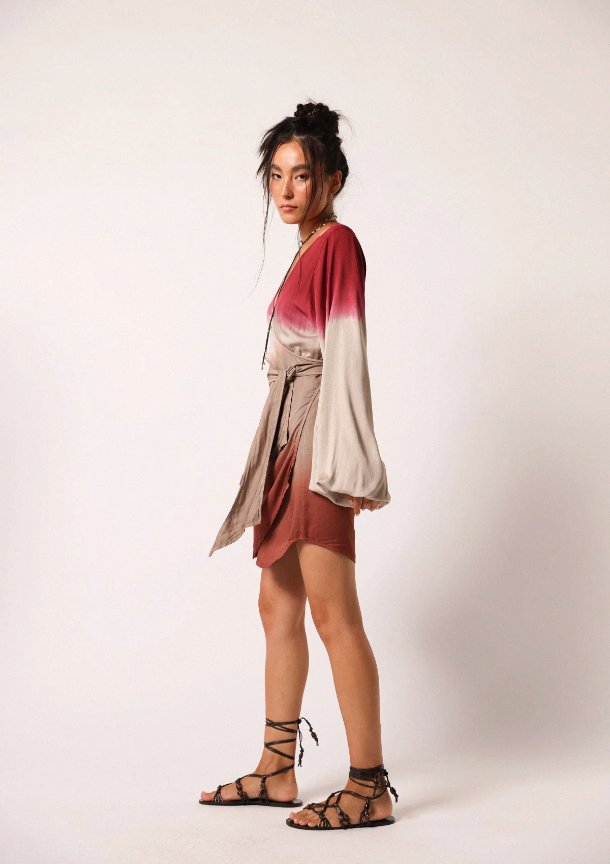 SELINA MINI WRAP DRESS - RHUBARB / CHATEAU GRAY OMBRE - Image 3