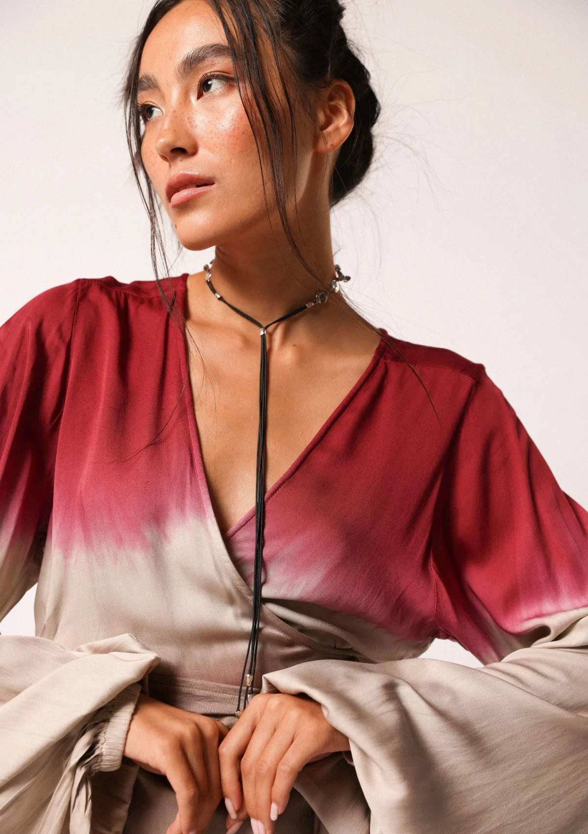 SELINA MINI WRAP DRESS - RHUBARB / CHATEAU GRAY OMBRE - Image 4